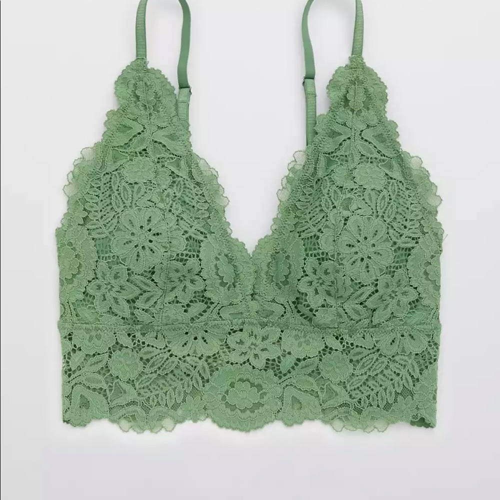Aerie Bluegrass Lace Padded Plunge Bralette